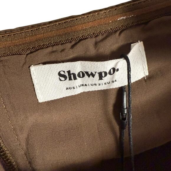 Showpo Sula Two Piece Set One Shoulder Crop Top Midi Skirt Chocolate Brown 2 - Picture 11 of 15